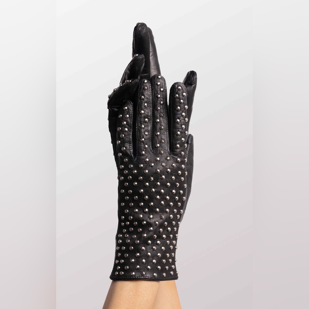 NEW! Seymoure Black Italian Leather Studded Kelly Gloves